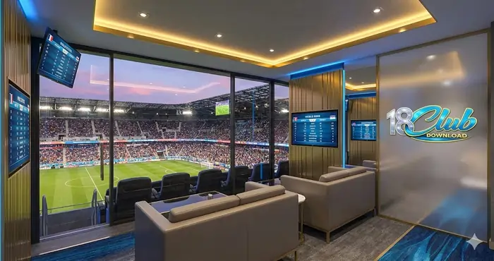 High-end hospitality suite in New York overlooking the stadium, representing the premium World Cup 2026 tourism effects on luxury lodging.