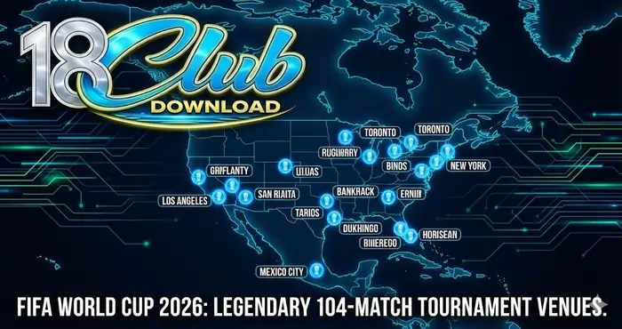 Map of the 16 host cities in the USA, Mexico, and Canada highlighting the venues for the legendary 104-match football tournament in 2026.