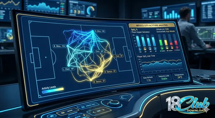 Digital tactical board displaying 2026 World Cup match analysis and high-altitude player stamina data for Singapore fans. world cup headlines singapore
